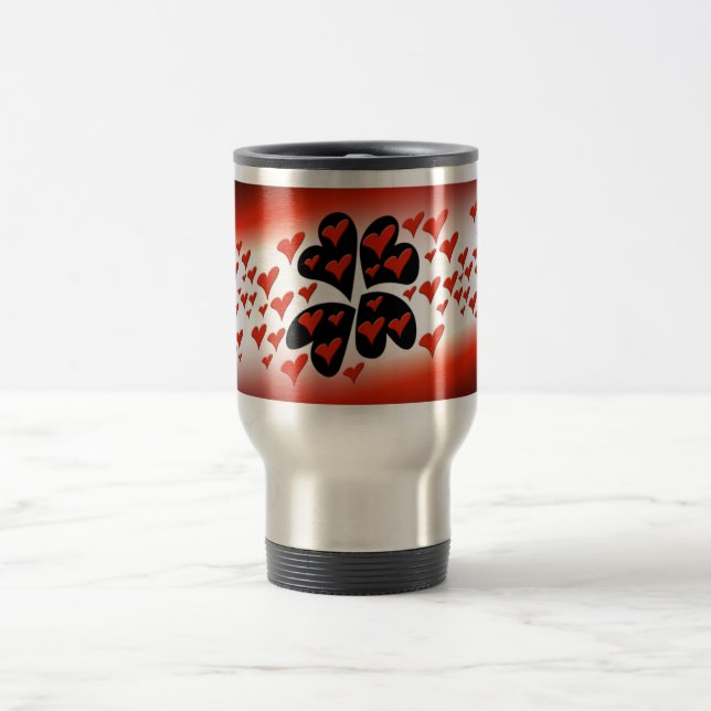 Red on Black Hearts Travel Mug (Center)