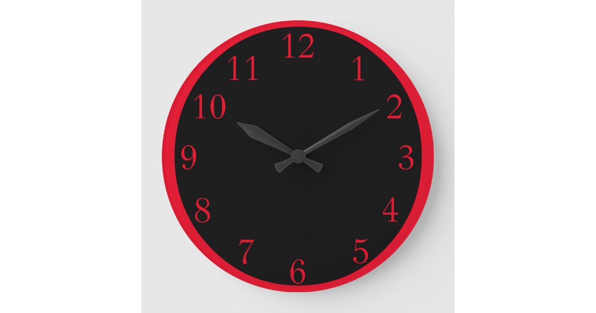 Red on Black Large Clock | Zazzle