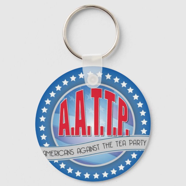 Red on Blue Anti-Tea Party Key Chain (Front)