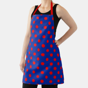 Red On Blue Polka Dots Pattern Design Apron