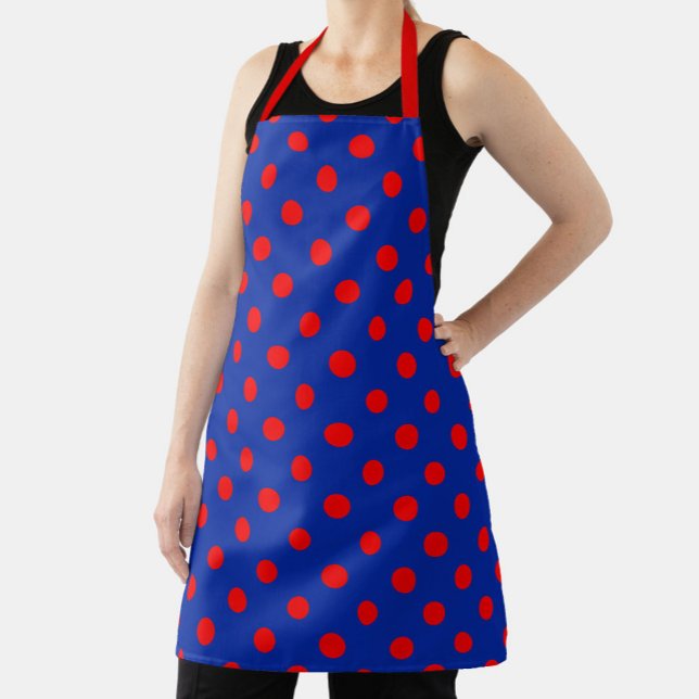 Red On Blue Polka Dots Pattern Design  Apron (Creator Uploaded)