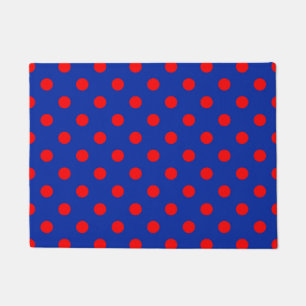 Red On Blue Polka Dots Pattern Design Doormat