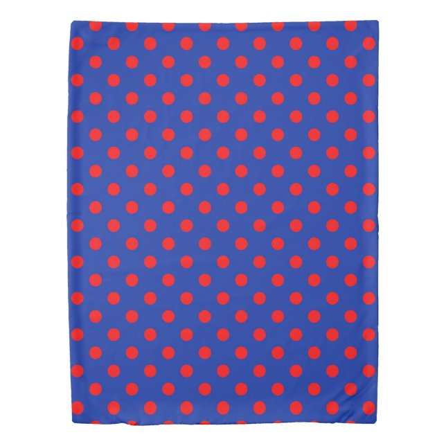 Red On Blue Polka Dots Pattern Design  Duvet Cover (Front)