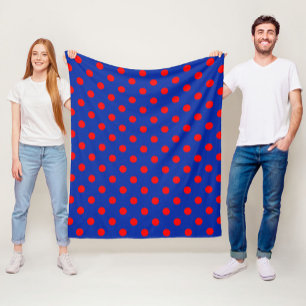 Red On Blue Polka Dots Pattern Design  Fleece Blanket