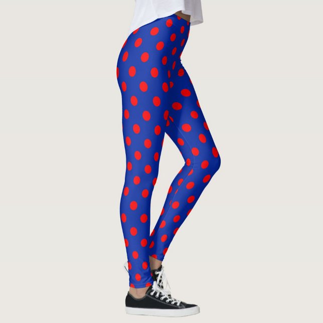 Red On Blue Polka Dots Pattern Design  Leggings (Creator Uploaded)
