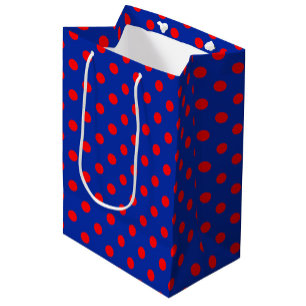 Red On Blue Polka Dots Pattern Design Medium Gift Bag