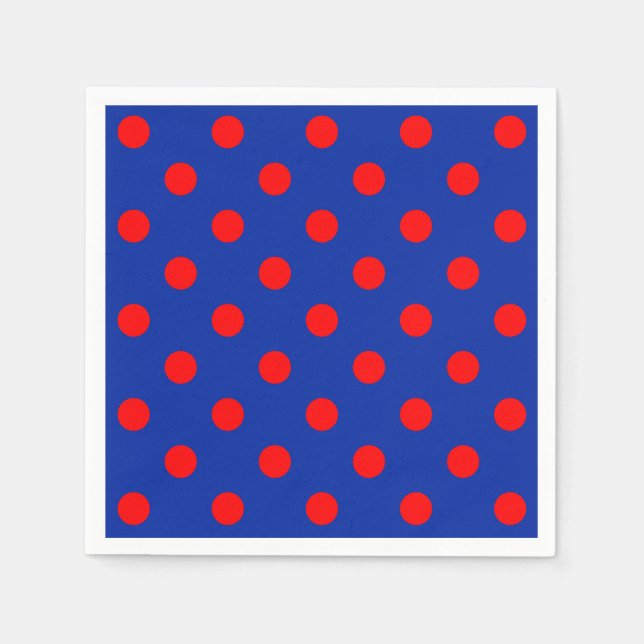 Red On Blue Polka Dots Pattern Design  Napkins (Front)