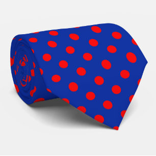Red On Blue Polka Dots Pattern Design Neck Tie