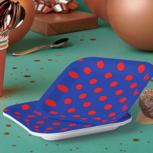Red On Blue Polka Dots Pattern Design  Paper Plates
