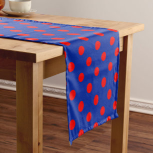 Red On Blue Polka Dots Pattern Design Short Table Runner
