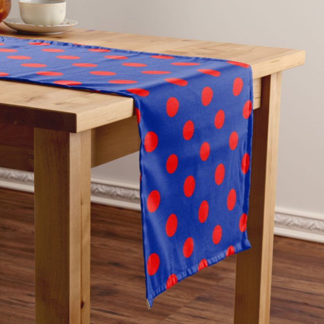 Red On Blue Polka Dots Pattern Design  Short Table Runner (Creator Uploaded)