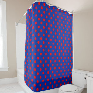 Red On Blue Polka Dots Pattern Design  Shower Curtain