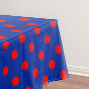 Red On Blue Polka Dots Pattern Design Tablecloth