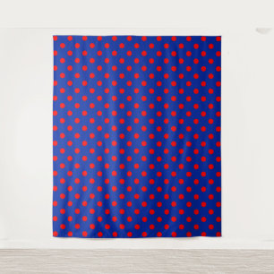 Red On Blue Polka Dots Pattern Design  Tapestry