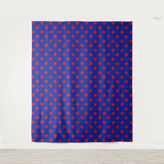 Red On Blue Polka Dots Pattern Design  Tapestry (Front)