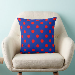 Red On Blue Polka Dots Pattern Design Throw Pillow
