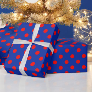 Red On Blue Polka Dots Pattern Design Wrapping Paper