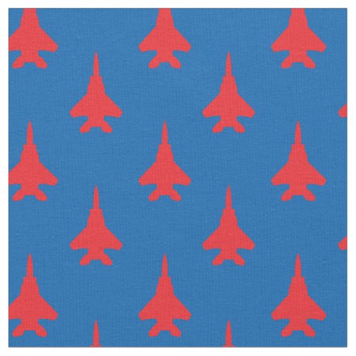 Red on Blue Strike Eagle Fighter Jet Pattern Fabric