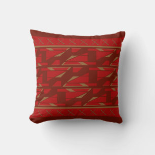 Red on Burgundy Bordered Mediterranean Look Motif Throw Pillow