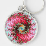 Red on Green Double Fractal Spiral Keychain
