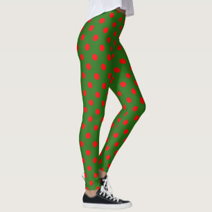 Red On Green Polka Dots Pattern Design Leggings
