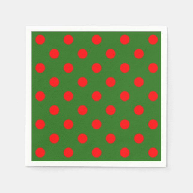Red On Green Polka Dots Pattern Design  Napkins (Front)
