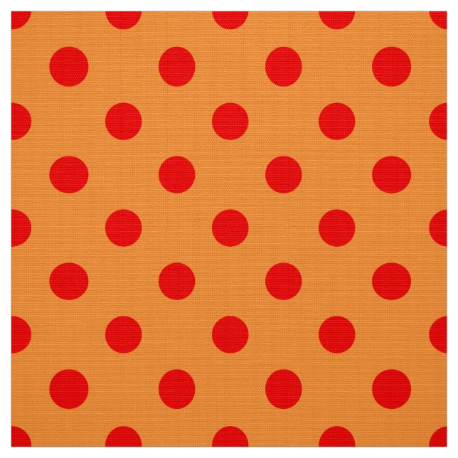 Red On Orange Polka Dots Pattern Design  Fabric (Swatch)