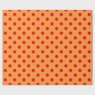 Red On Orange Polka Dots Pattern Design Wrapping Paper