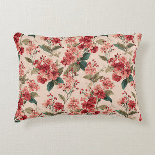 Red on Pink Hibiscus Floral  Accent Pillow