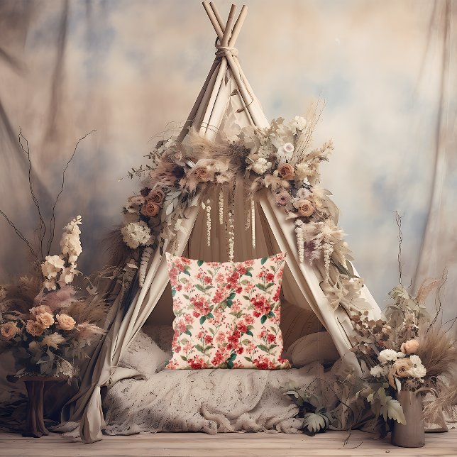 Red on Pink Hibiscus Floral  Throw Pillow (Creator Uploaded)