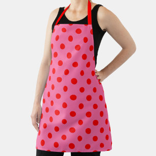 Red On Pink Polka Dots Pattern Design Apron