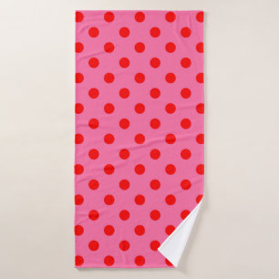 Red On Pink Polka Dots Pattern Design Bath Towel