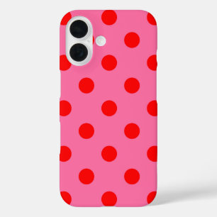 Red On Pink Polka Dots Pattern Design iPhone 16 Case