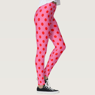 Red On Pink Polka Dots Pattern Design Leggings