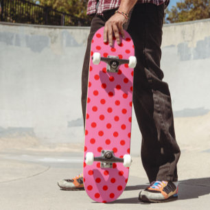 Red On Pink Polka Dots Pattern Design Skateboard
