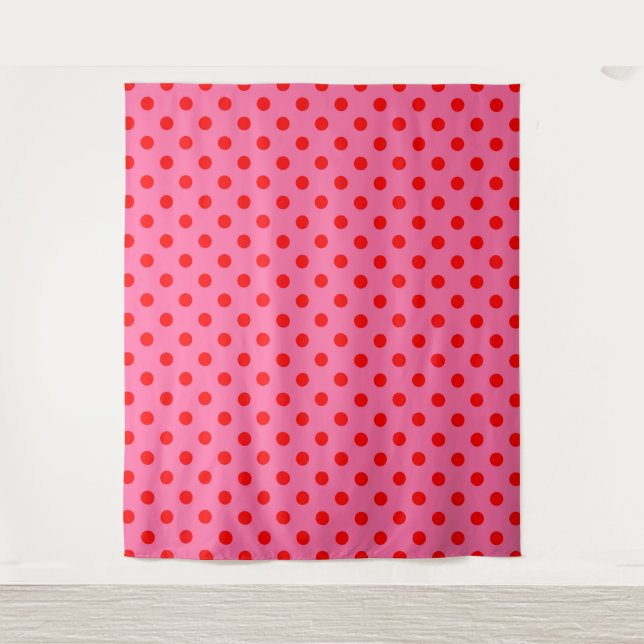 Red On Pink Polka Dots Pattern Design Tapestry (Front)