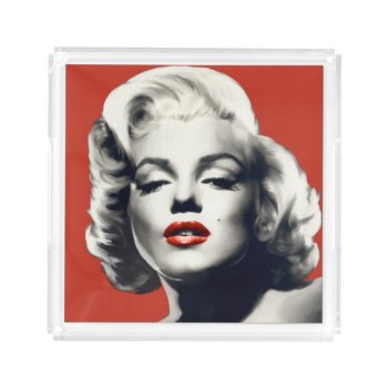 Red On Red Lips Marilyn Acrylic Tray by boulevardofdreams at Zazzle