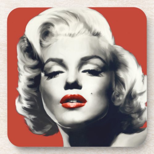 Red on Red Lips Marilyn Coaster