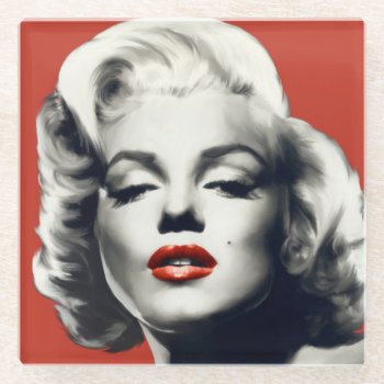 Red On Red Lips Marilyn Glass Coaster by boulevardofdreams at Zazzle