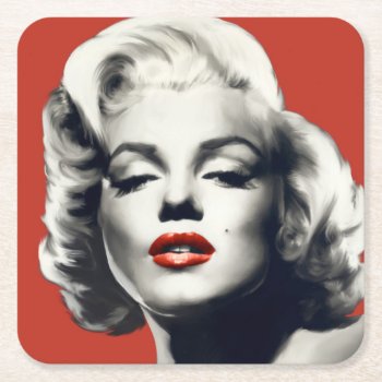 Red On Red Lips Marilyn Square Paper Coaster by boulevardofdreams at Zazzle
