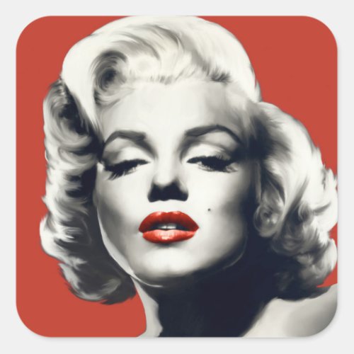 Red on Red Lips Marilyn Square Sticker