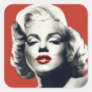 Red On Red Lips Marilyn Square Sticker by boulevardofdreams at Zazzle