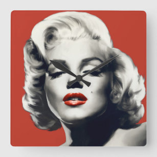 Red on Red Lips Marilyn Square Wall Clock