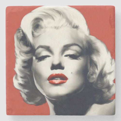 Red on Red Lips Marilyn Stone Coaster