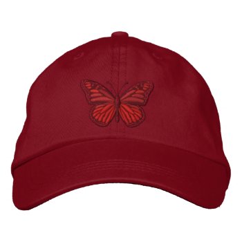 Red On Red Monarch Butterfly Embroidered Baseball Hat by TigerDen at Zazzle