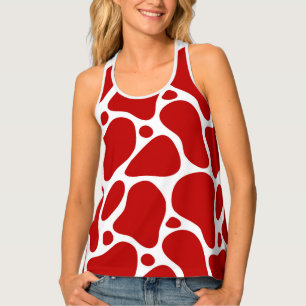 Red on white abstract giraffe pattern tank top