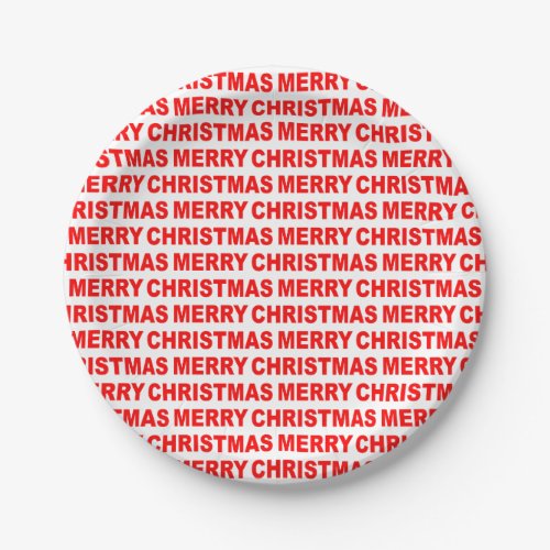 Red on White Christmas Typography Paper Plates