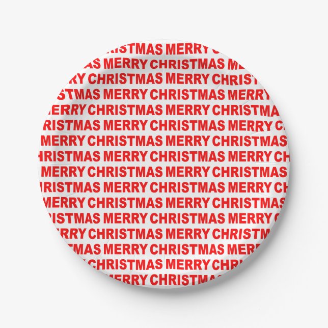 Red on White Christmas Typography Paper Plates (Front)