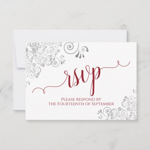 Red on White Elegant Calligraphy Frilly Wedding RSVP Card