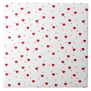 Red On White Hearts Pattern Ceramic Tile